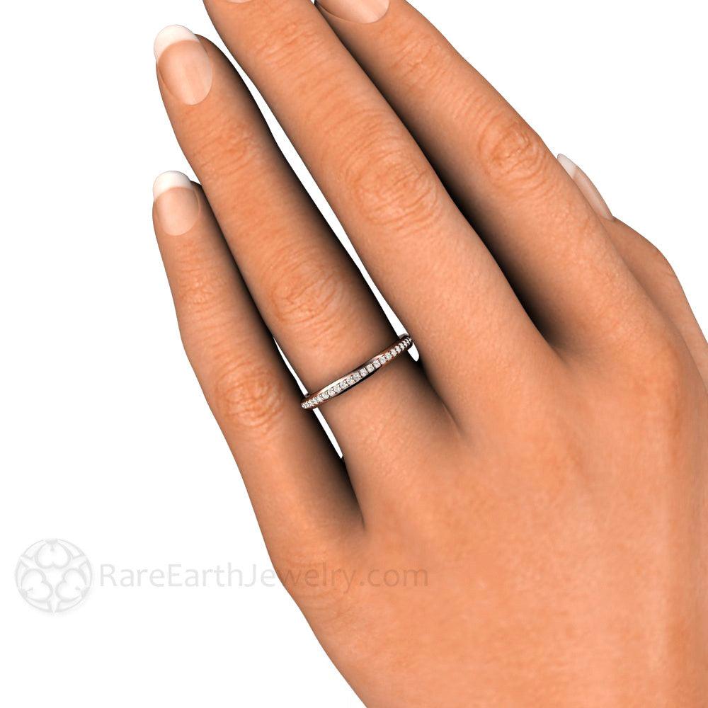 Classic Diamond Wedding Band | 2mm Stacking or Anniversary Ring in Gold or Platinum, Rare Earth Jewelry