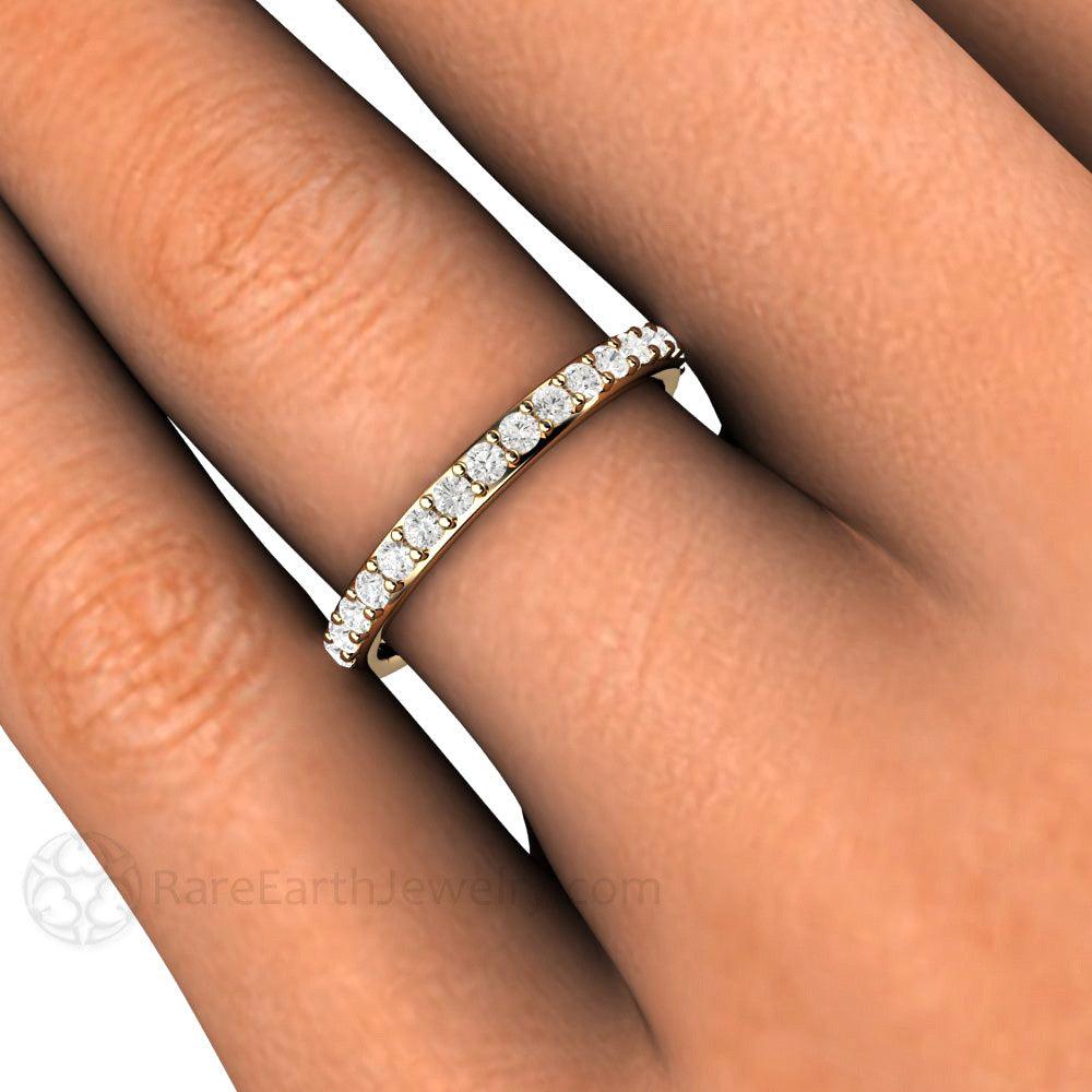2.5mm Diamond Wedding Band | Classic Pave Diamond Ring in Gold or Platinum, Rare Earth Jewelry