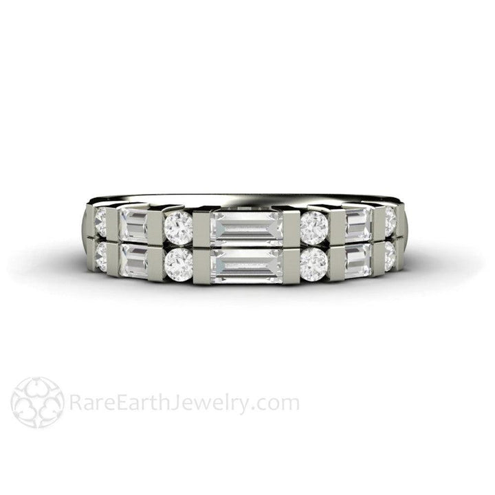 Diamond Baguette Wedding Band | Double Row Bar Set Anniversary Ring, Rare Earth Jewelry