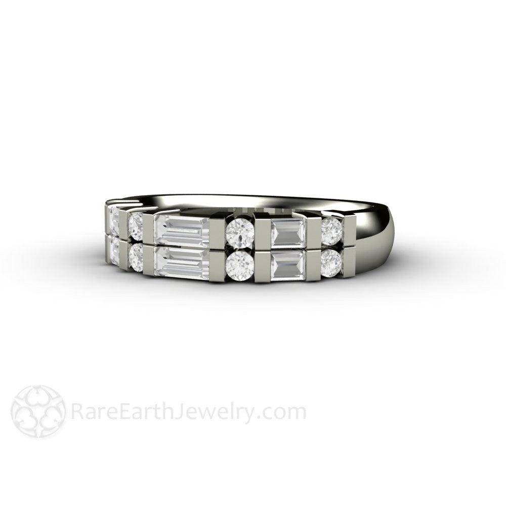 Diamond Baguette Wedding Band | Double Row Bar Set Anniversary Ring, Rare Earth Jewelry