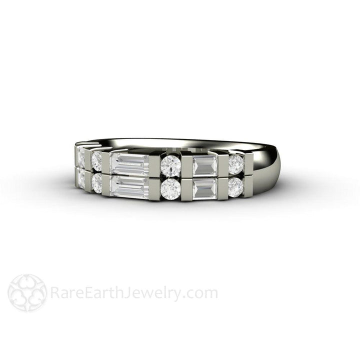 Diamond Baguette Wedding Band | Double Row Bar Set Anniversary Ring, Rare Earth Jewelry