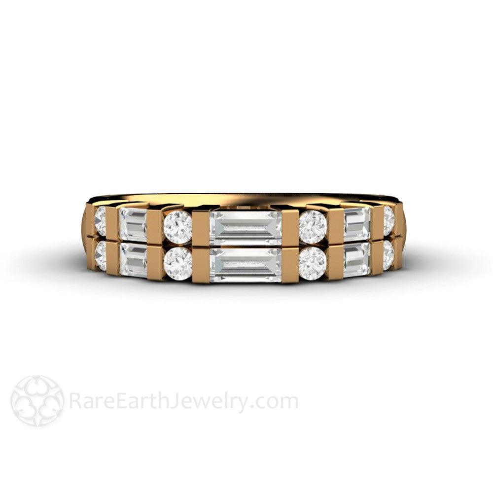 Diamond Baguette Wedding Band | Double Row Bar Set Anniversary Ring, Rare Earth Jewelry