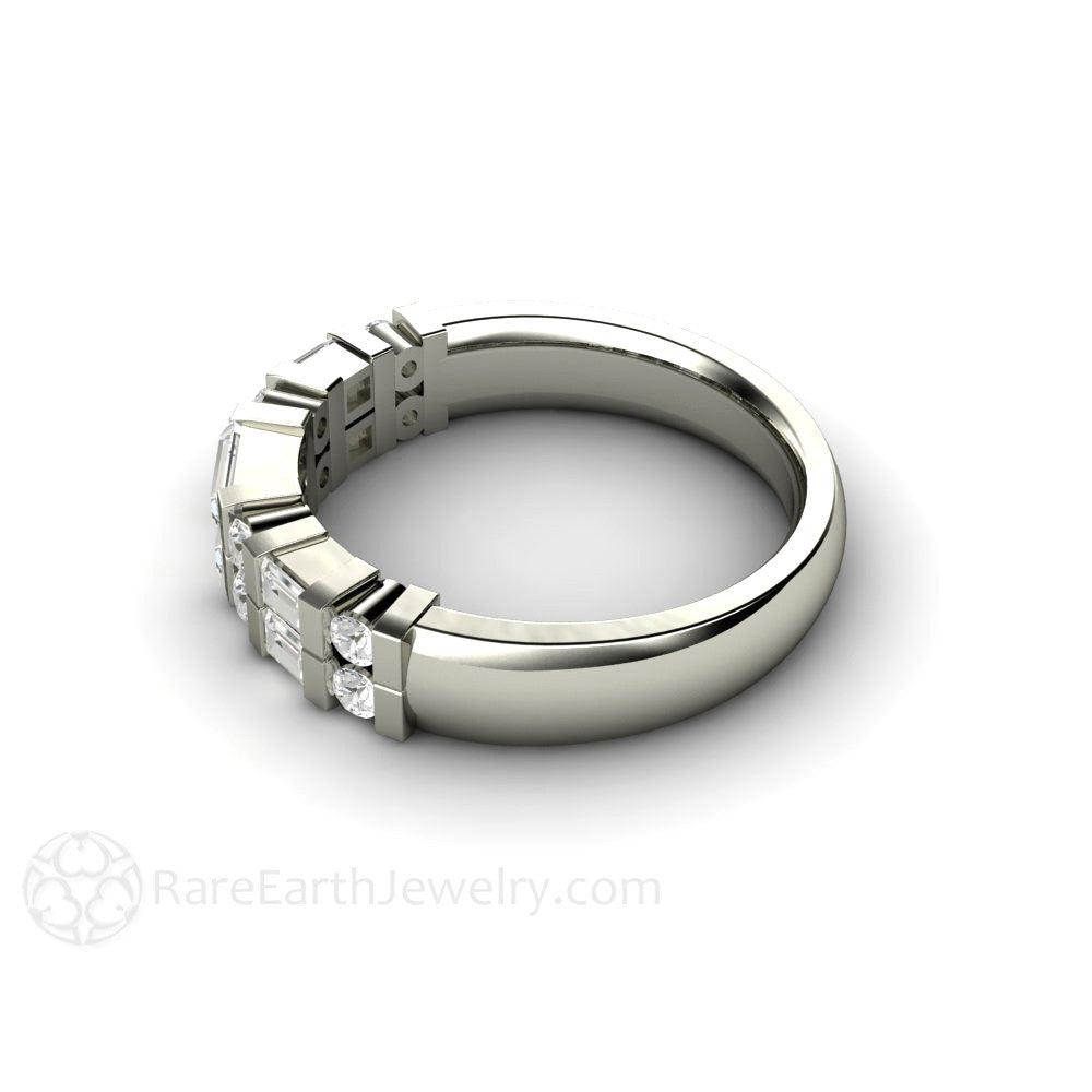 Diamond Baguette Wedding Band | Double Row Bar Set Anniversary Ring, Rare Earth Jewelry