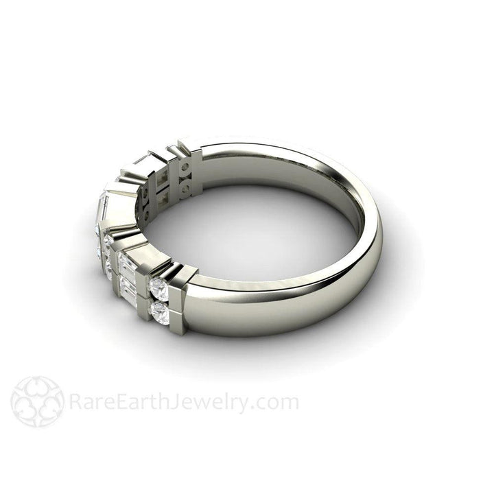 Diamond Baguette Wedding Band | Double Row Bar Set Anniversary Ring, Rare Earth Jewelry