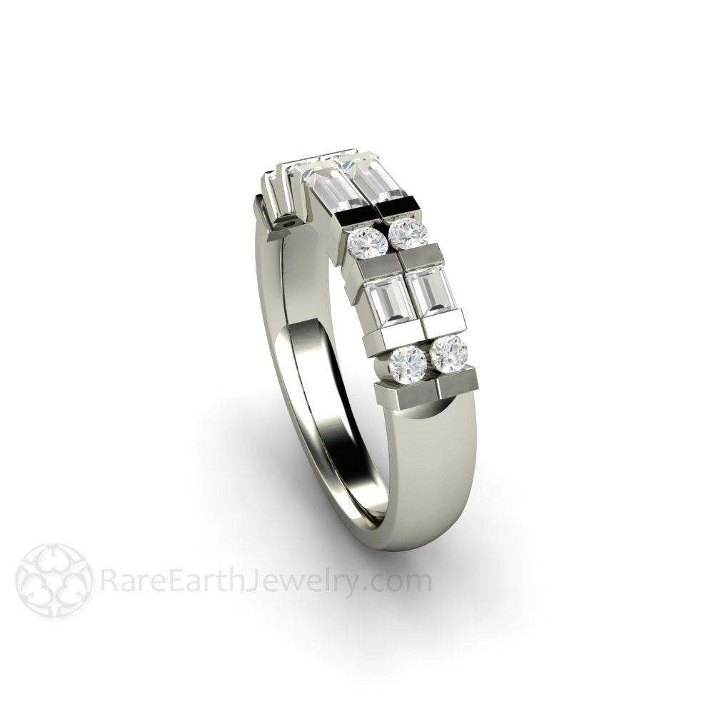 Diamond Baguette Wedding Band | Double Row Bar Set Anniversary Ring, Rare Earth Jewelry