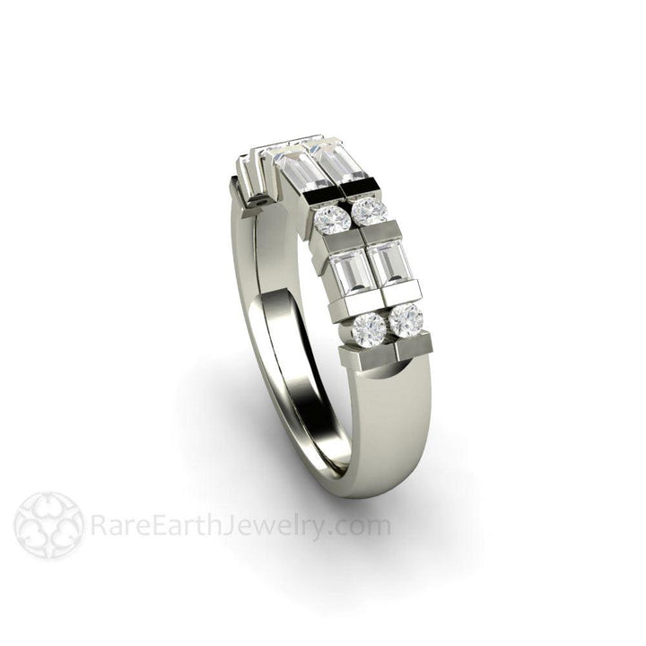 Diamond Baguette Wedding Band | Double Row Bar Set Anniversary Ring, Rare Earth Jewelry