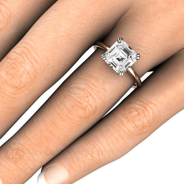 White Sapphire Asscher Cut Solitaire Engagement Ring, Rare Earth Jewelry
