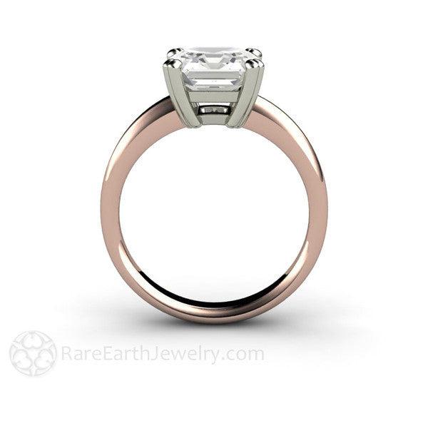 White Sapphire Asscher Cut Solitaire Engagement Ring, Rare Earth Jewelry