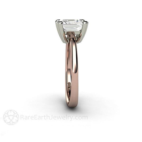 White Sapphire Asscher Cut Solitaire Engagement Ring, Rare Earth Jewelry