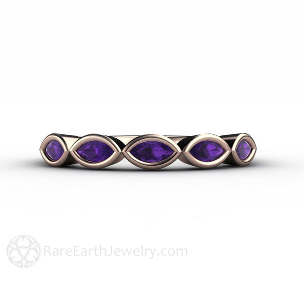 East West Amethyst Ring Bezel Set Stacking Ring February Birthstone 14K White Gold - Rare Earth Jewelry