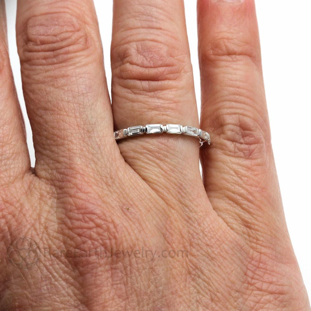 East West Diamond Baguette Band or Wedding Ring Stackable, Rare Earth Jewelry