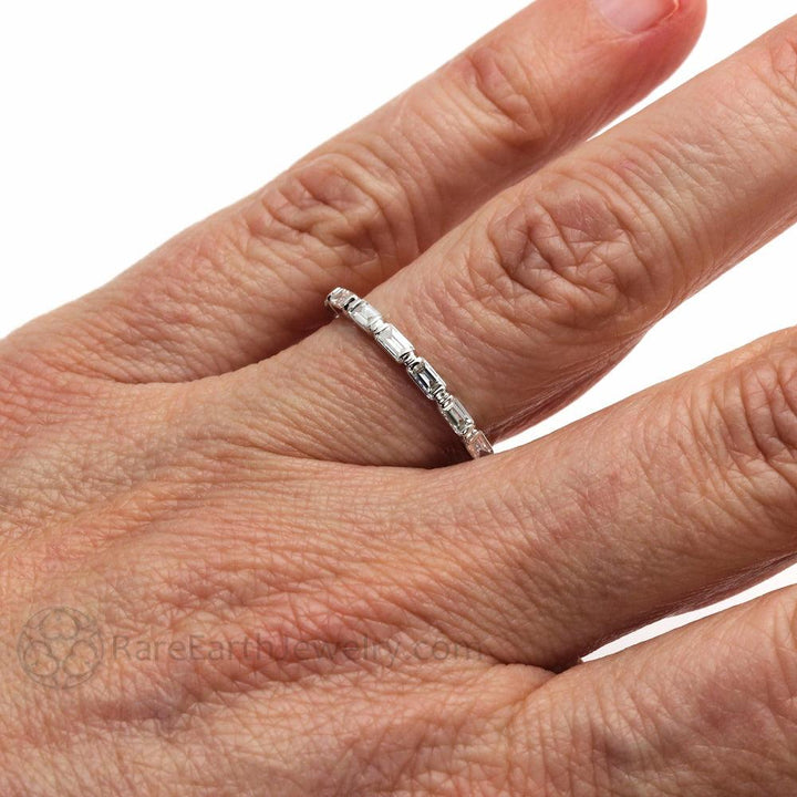East West Diamond Baguette Band or Wedding Ring Stackable, Rare Earth Jewelry
