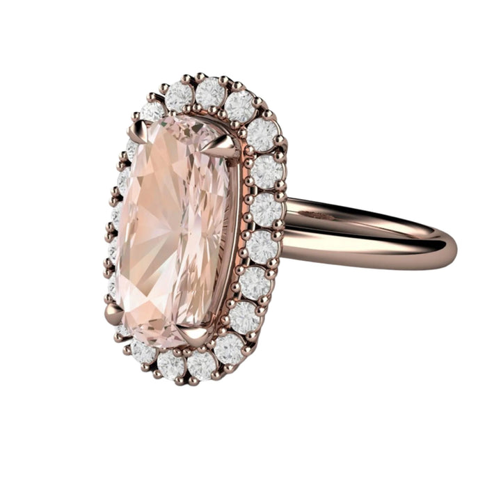 Morganite Engagement Ring Long Cushion Cut with Diamond Accents in 14K or 18K Gold