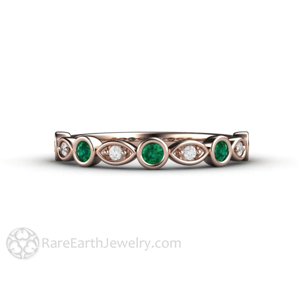 Emerald and Diamond Ring | May Birthstone Anniversary Band, Rare Earth Jewelry