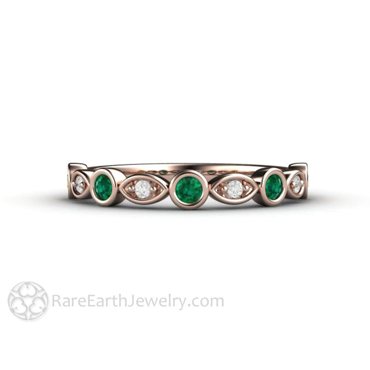 Emerald and Diamond Ring | May Birthstone Anniversary Band, Rare Earth Jewelry