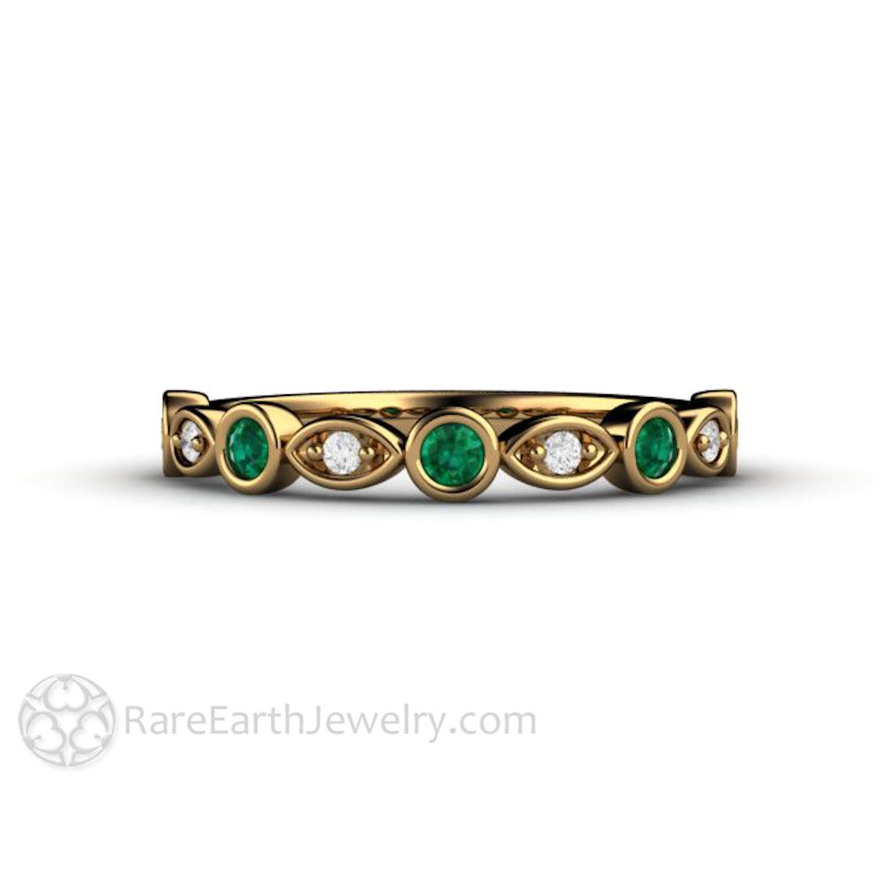 Emerald and Diamond Ring | May Birthstone Anniversary Band, Rare Earth Jewelry