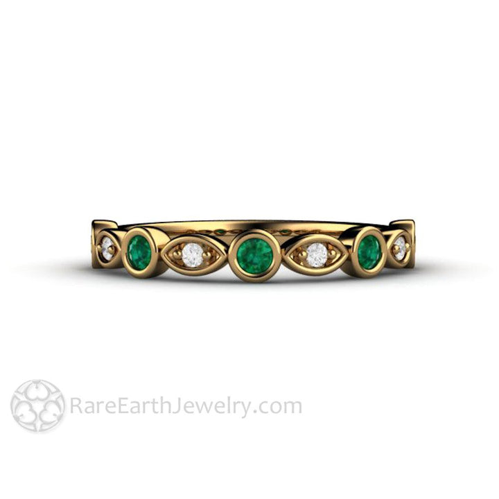 Emerald and Diamond Ring | May Birthstone Anniversary Band, Rare Earth Jewelry