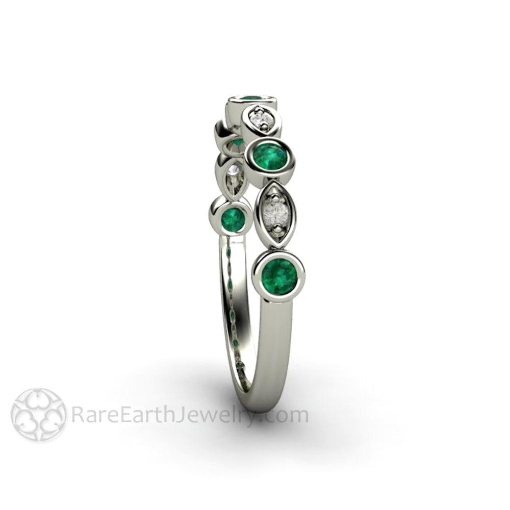 Emerald and Diamond Ring | May Birthstone Anniversary Band, Rare Earth Jewelry
