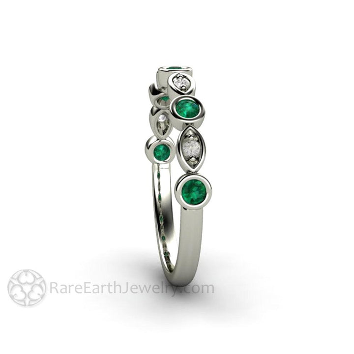 Emerald and Diamond Ring | May Birthstone Anniversary Band, Rare Earth Jewelry