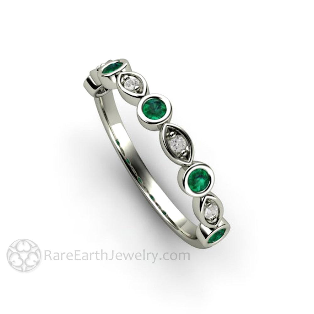 Emerald and Diamond Ring | May Birthstone Anniversary Band, Rare Earth Jewelry