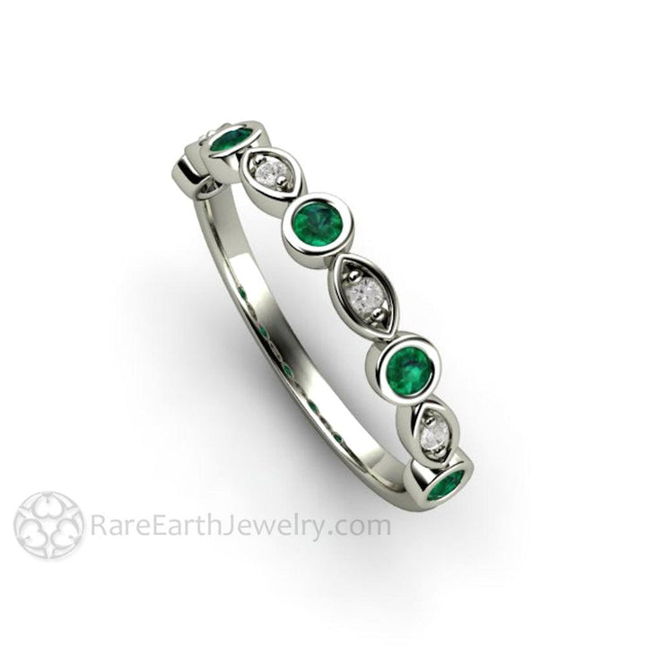 Emerald and Diamond Ring | May Birthstone Anniversary Band, Rare Earth Jewelry