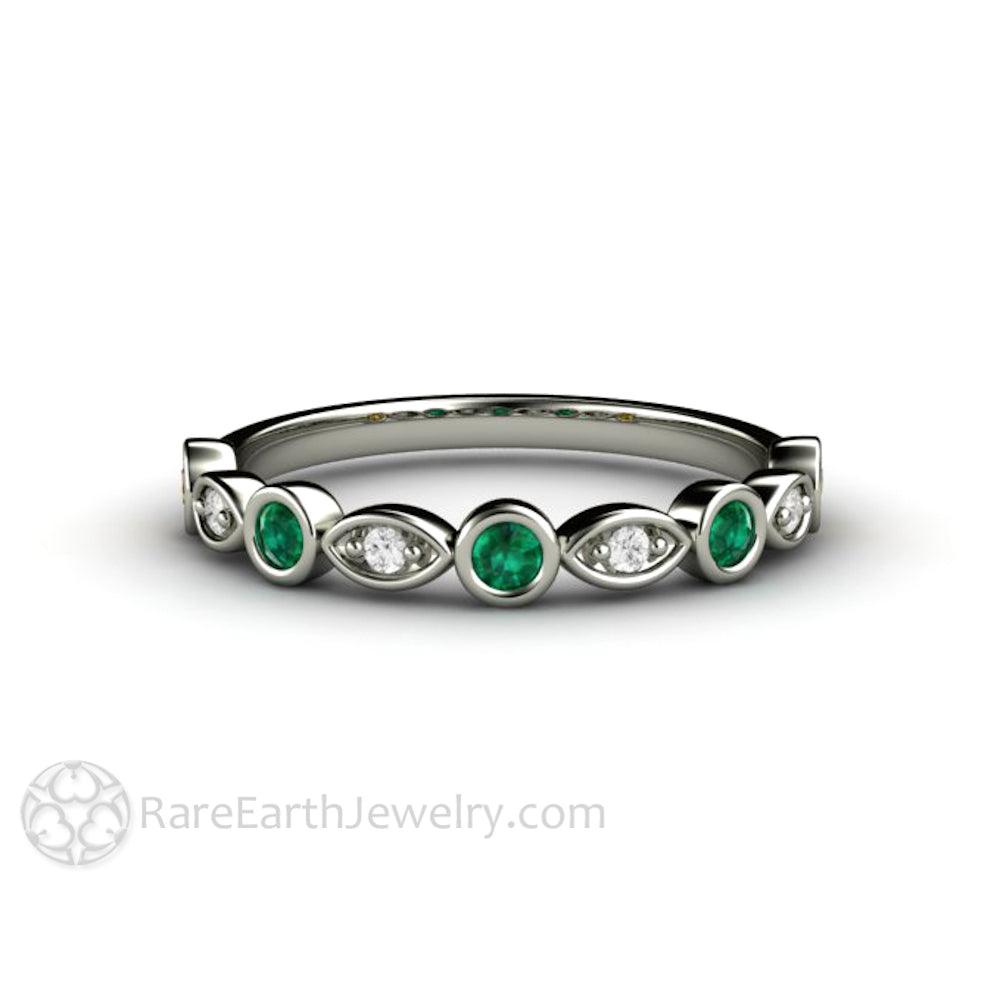 Emerald and Diamond Ring | May Birthstone Anniversary Band, Rare Earth Jewelry