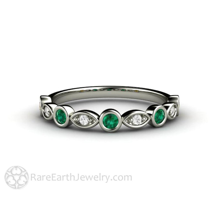 Emerald and Diamond Ring | May Birthstone Anniversary Band, Rare Earth Jewelry