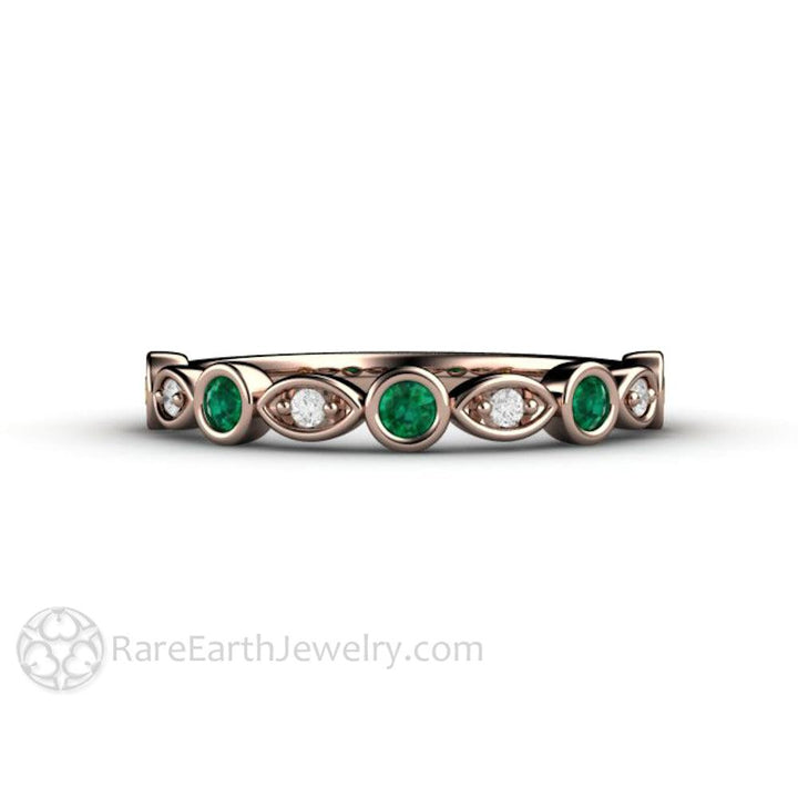 Emerald and Diamond Ring | May Birthstone Anniversary Band, Rare Earth Jewelry