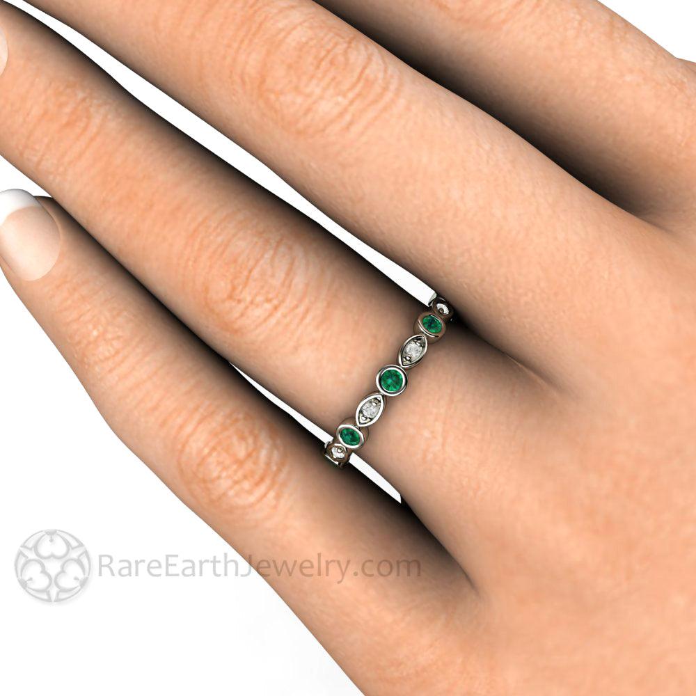 Emerald and Diamond Ring | May Birthstone Anniversary Band, Rare Earth Jewelry