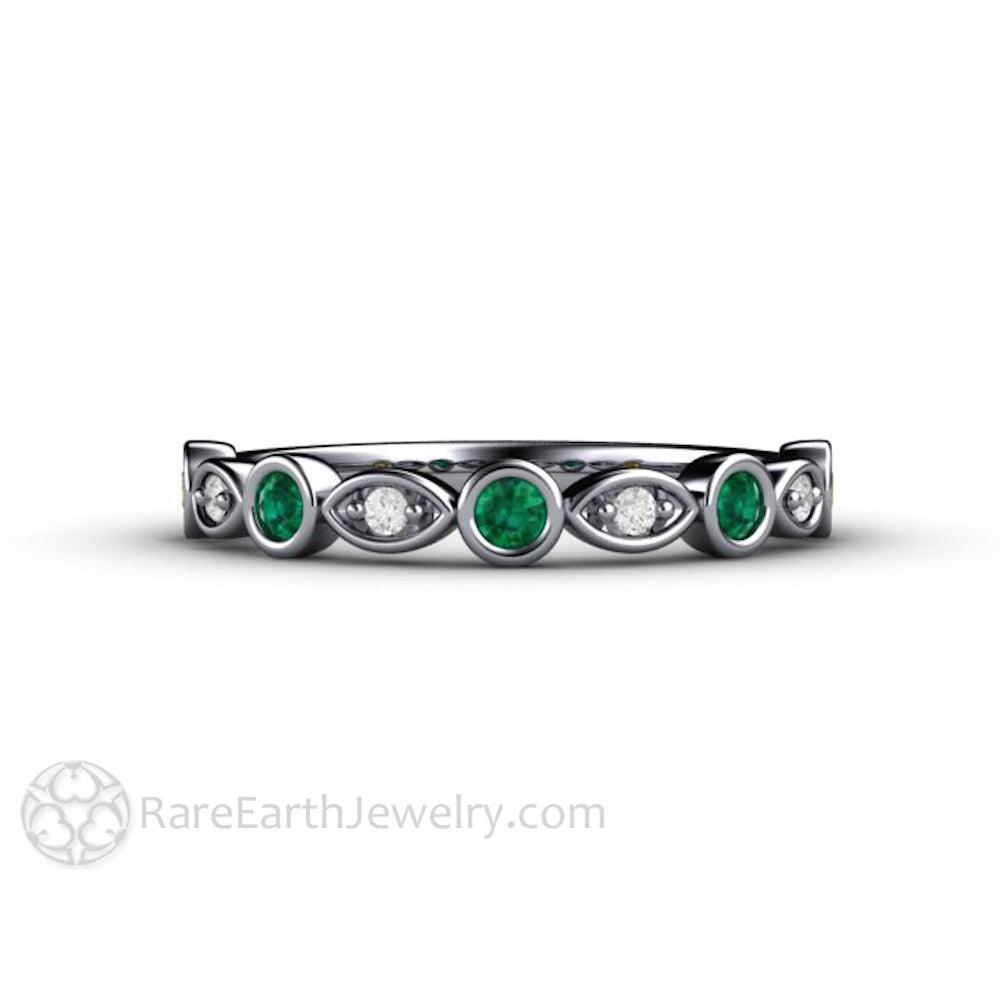 Emerald and Diamond Ring | May Birthstone Anniversary Band, Rare Earth Jewelry