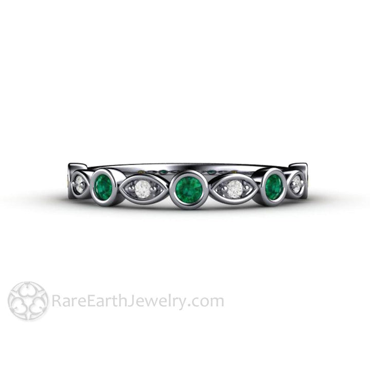 Emerald and Diamond Ring | May Birthstone Anniversary Band, Rare Earth Jewelry