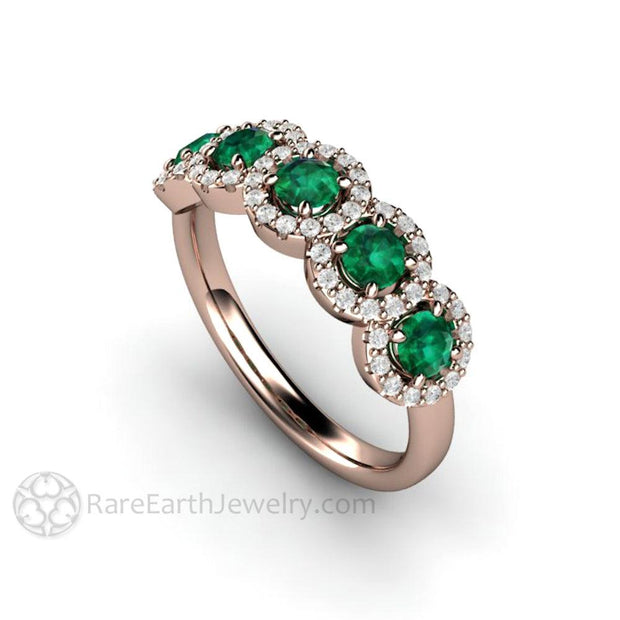 Emerald and Diamond Ring Wedding Ring or Anniversary Band 14K Rose Gold - Rare Earth Jewelry