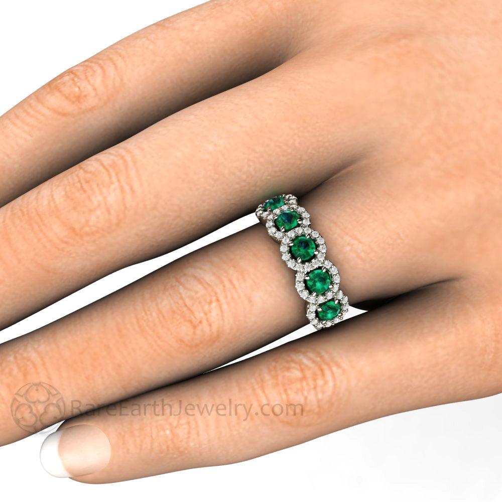 Natural Emerald and Diamond ring - Unique Wedding Ring - May Birthstone Band, Rare Earth Jewelry