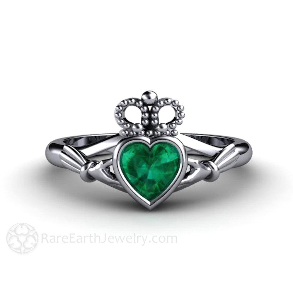 Emerald Claddagh Ring Irish Engagement Ring Celtic Jewelry, Rare Earth Jewelry