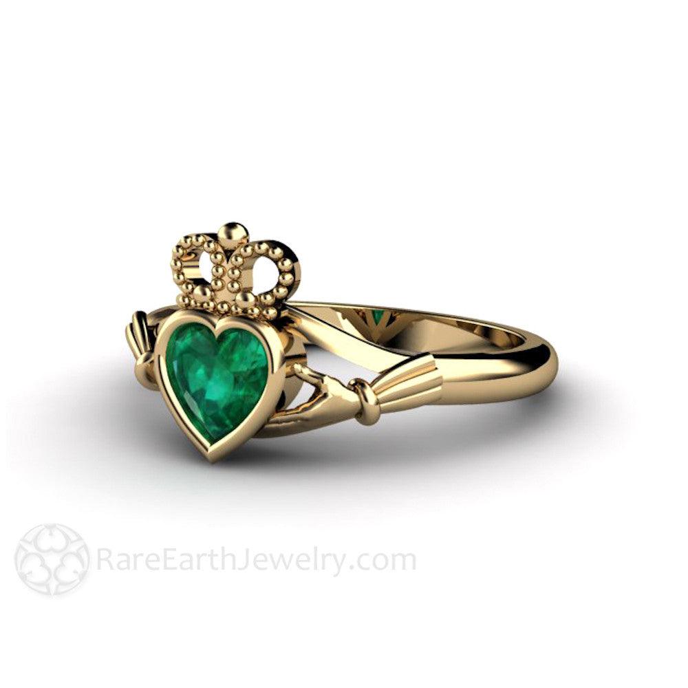 Emerald Claddagh Ring Irish Engagement Ring Celtic Jewelry, Rare Earth Jewelry