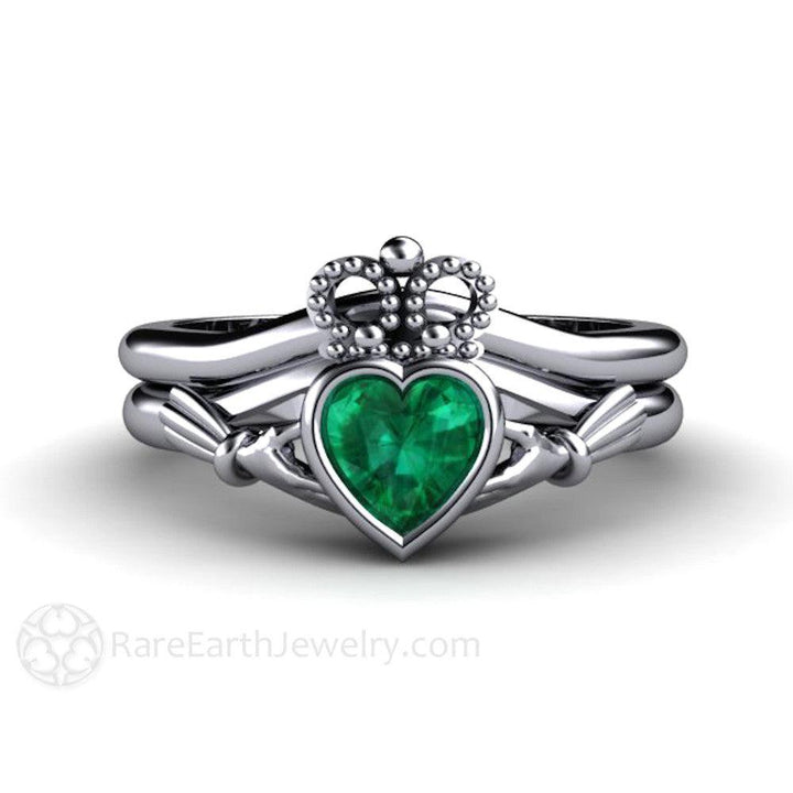 Emerald Claddagh Ring Irish Engagement Ring Celtic Jewelry, Rare Earth Jewelry
