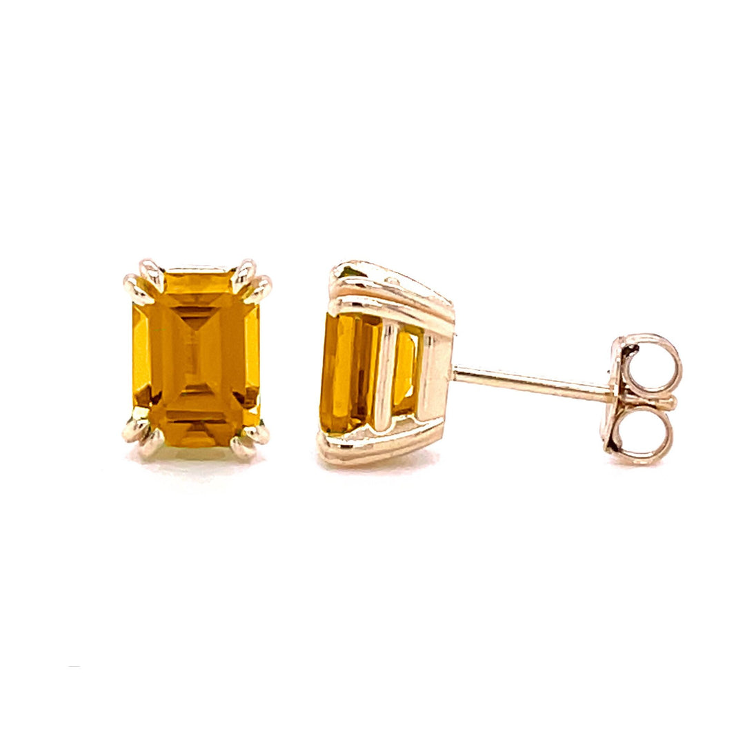 Emerald Cut Citrine Studs in 14K Gold Natural Citrine Earrings, November Birthstone Earrings