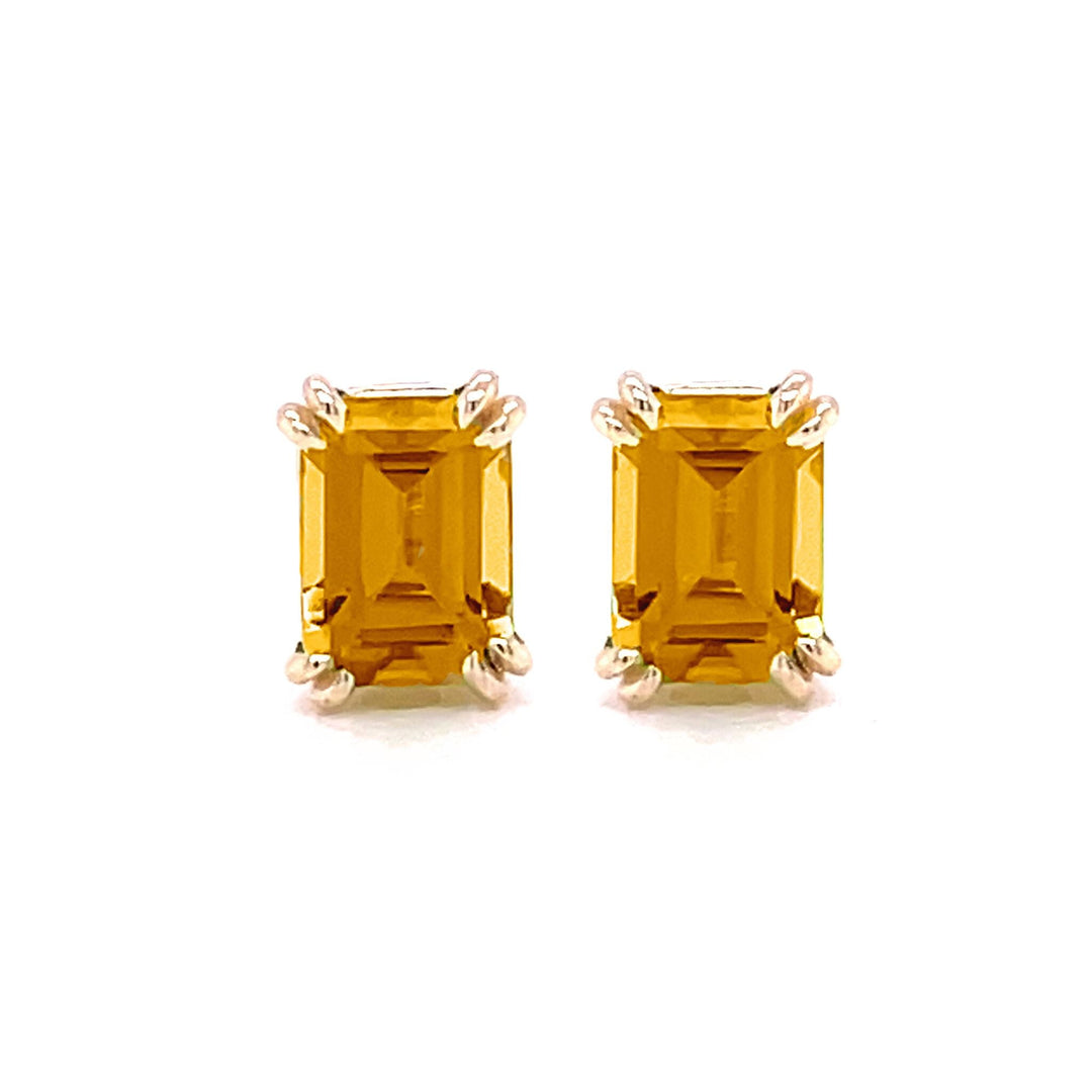 Emerald Cut Citrine Studs Earrings, 14K Gold Citrine Earrings, November Birthday Gift