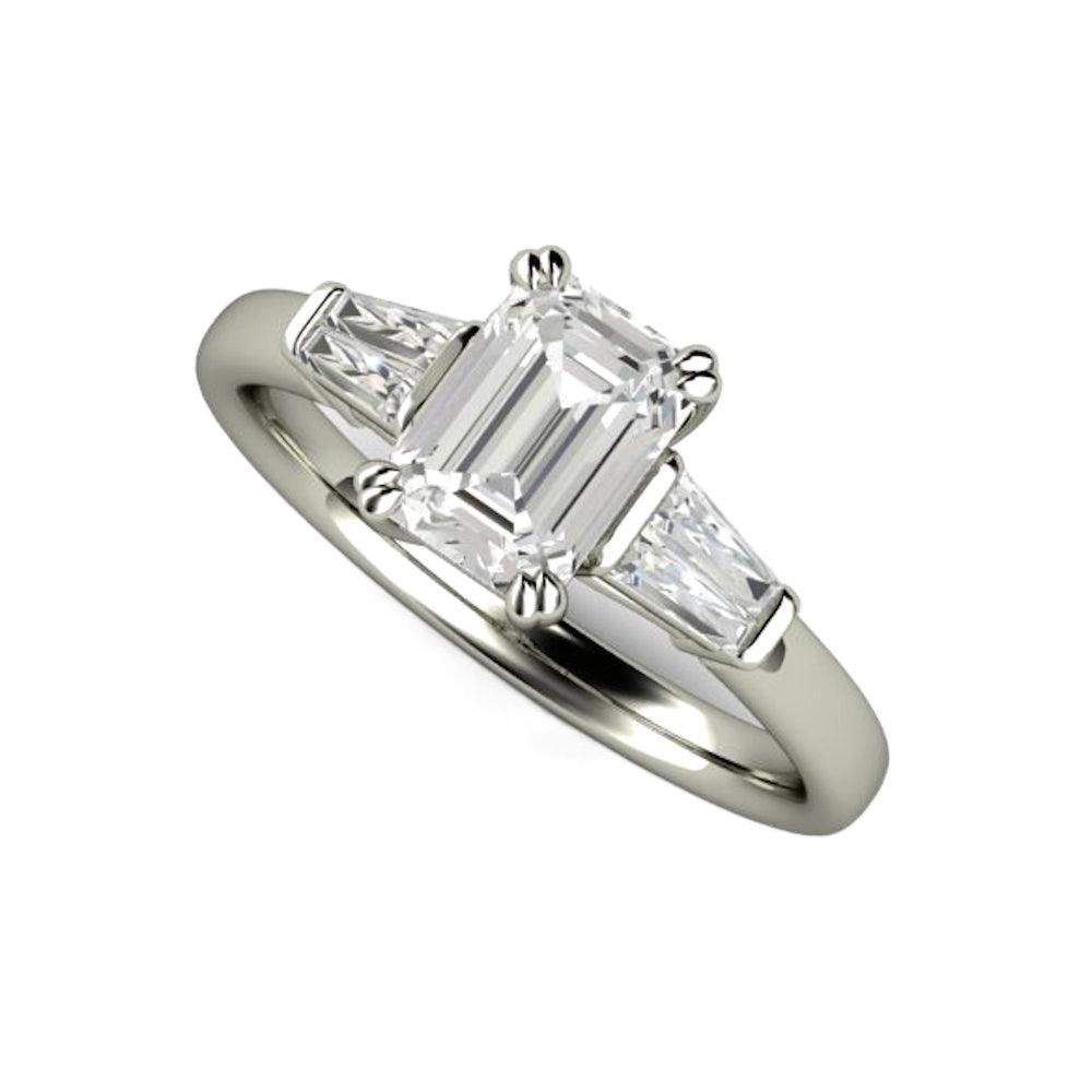 Emerald Cut Diamond Engagement Ring with Tapered Baguette Side Stones, Rare Earth Jewelry