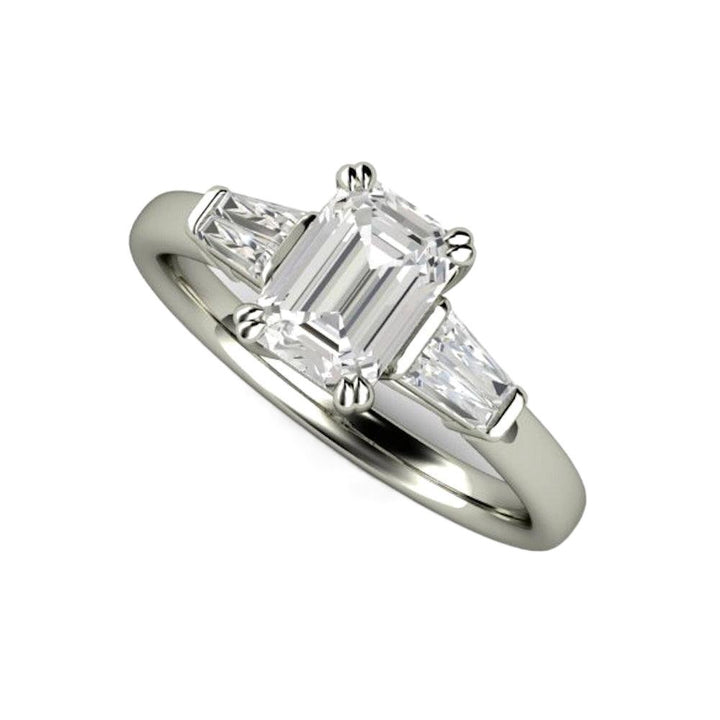 Emerald Cut Diamond Engagement Ring with Tapered Baguette Side Stones, Rare Earth Jewelry