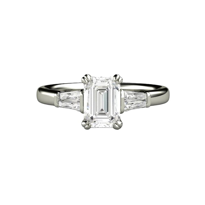 Emerald Cut Diamond Engagement Ring with Tapered Baguette Side Stones, Rare Earth Jewelry