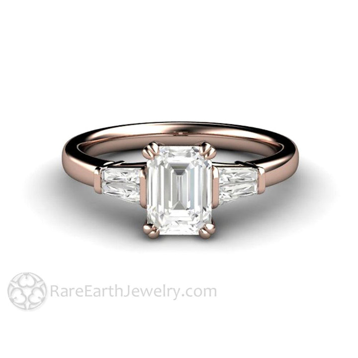 Emerald Cut Diamond Engagement Ring with Tapered Baguette Side Stones, Rare Earth Jewelry