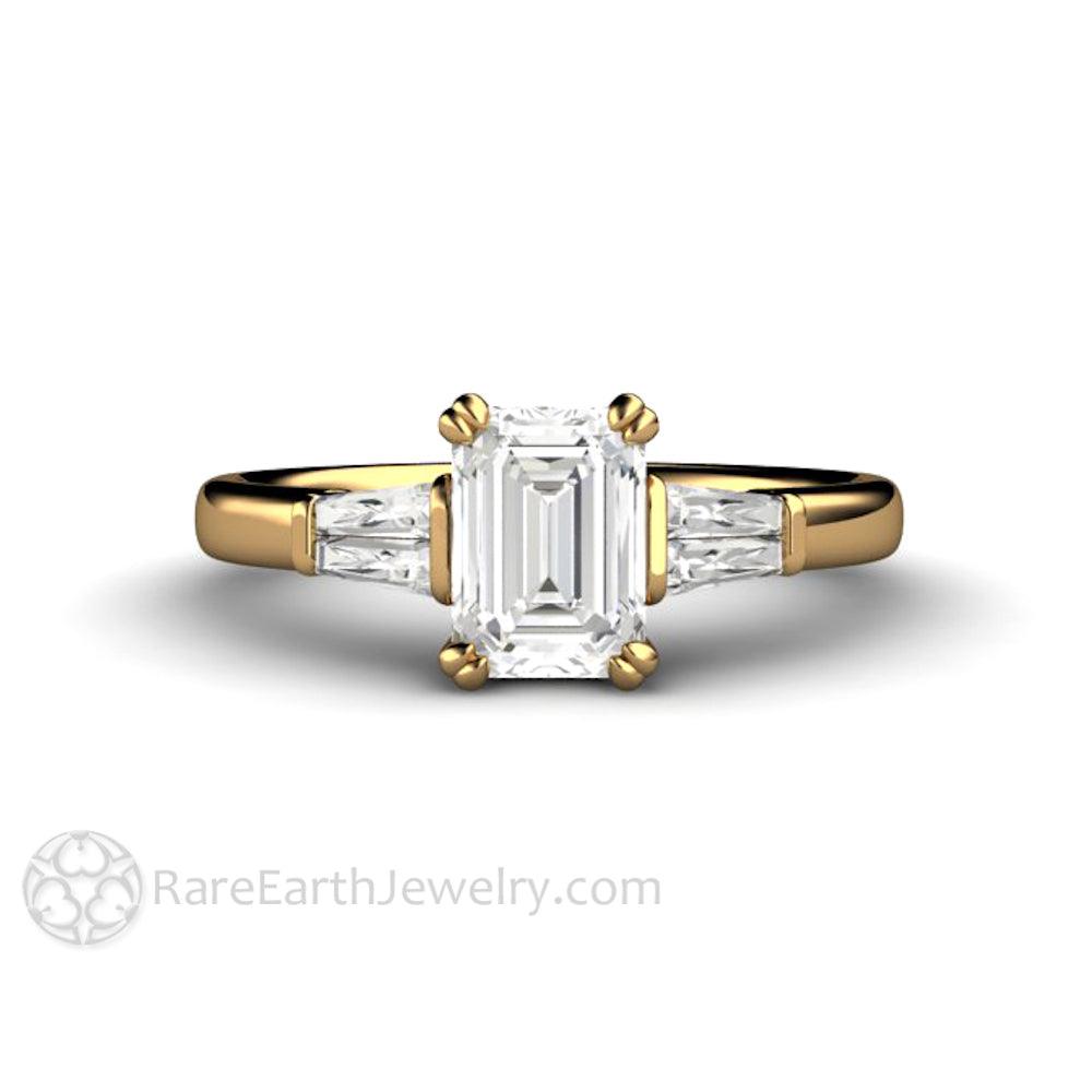 Emerald Cut Diamond Engagement Ring with Tapered Baguette Side Stones, Rare Earth Jewelry