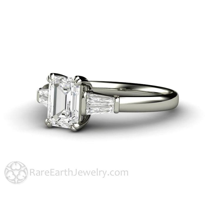 Emerald Cut Diamond Engagement Ring with Tapered Baguette Side Stones, Rare Earth Jewelry