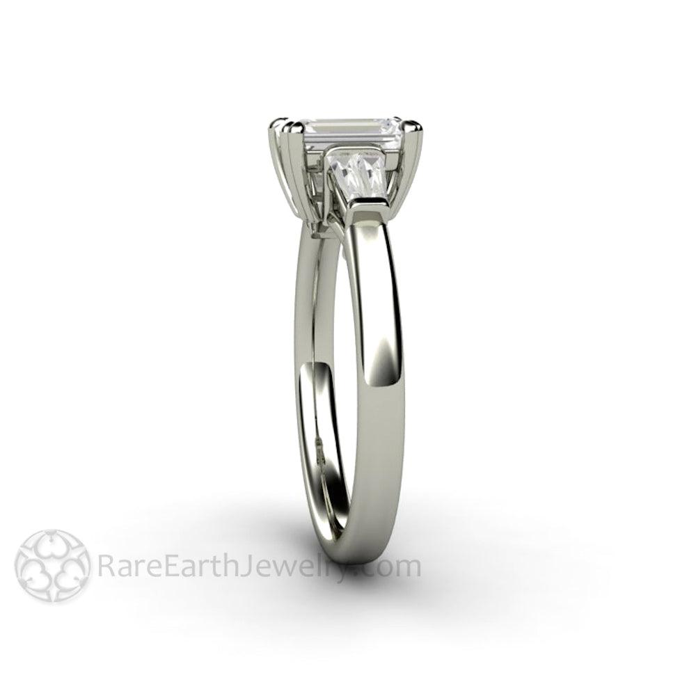Emerald Cut Diamond Engagement Ring with Tapered Baguette Side Stones, Rare Earth Jewelry