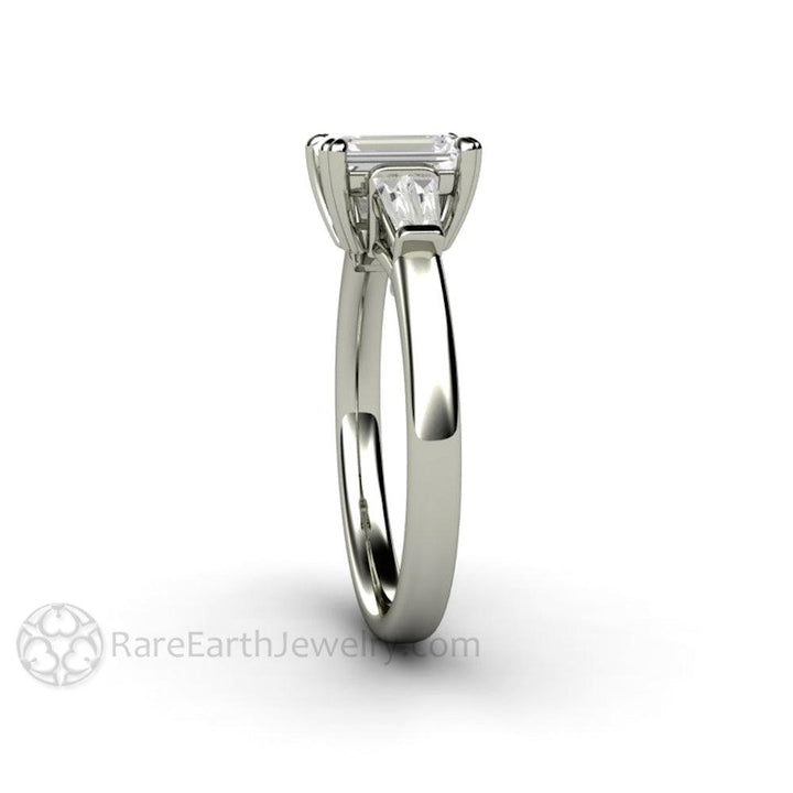 Emerald Cut Diamond Engagement Ring with Tapered Baguette Side Stones, Rare Earth Jewelry