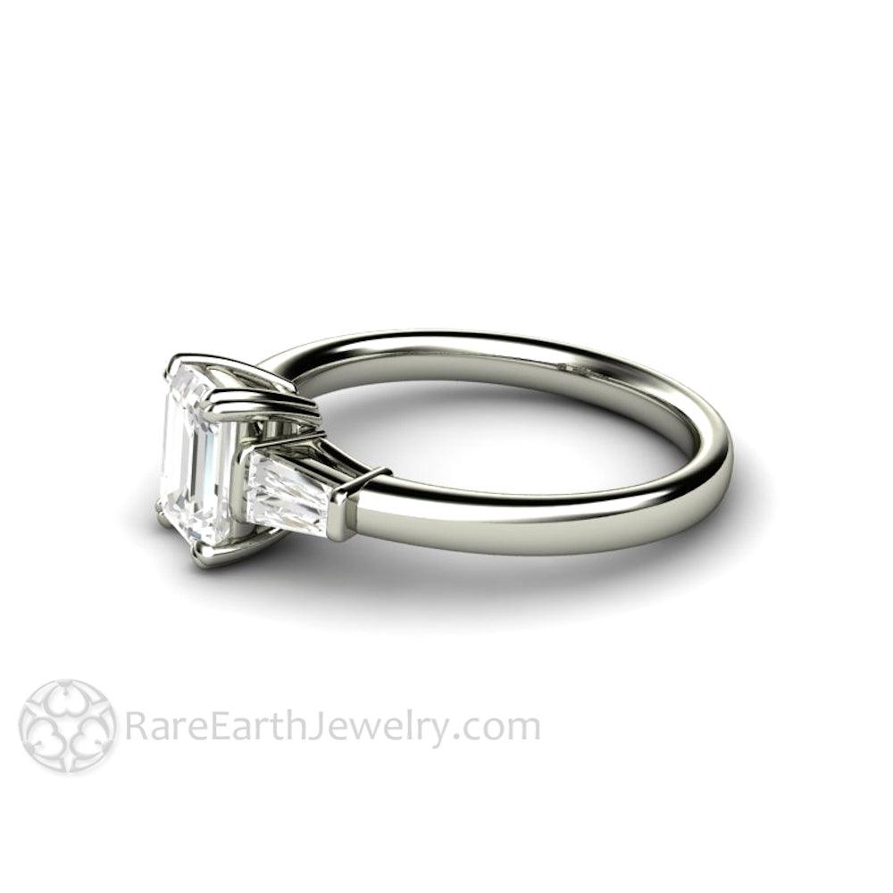 Emerald Cut Diamond Engagement Ring with Tapered Baguette Side Stones, Rare Earth Jewelry