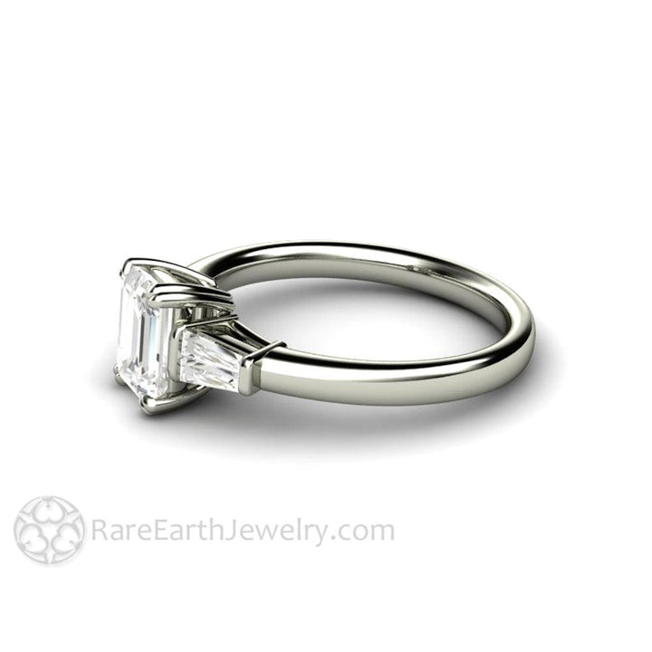 Emerald Cut Diamond Engagement Ring with Tapered Baguette Side Stones, Rare Earth Jewelry