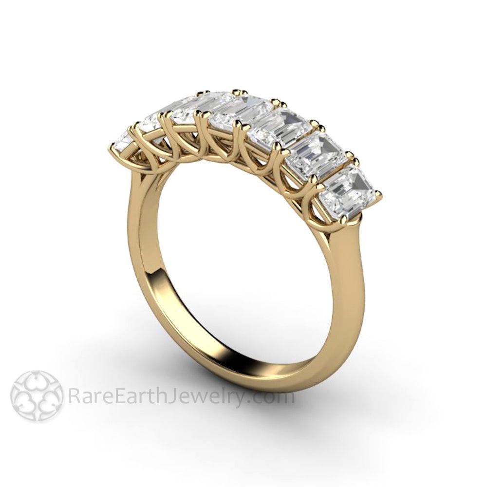 Emerald Cut Moissanite Anniversary Band or Wedding Ring Stackable, Rare Earth Jewelry