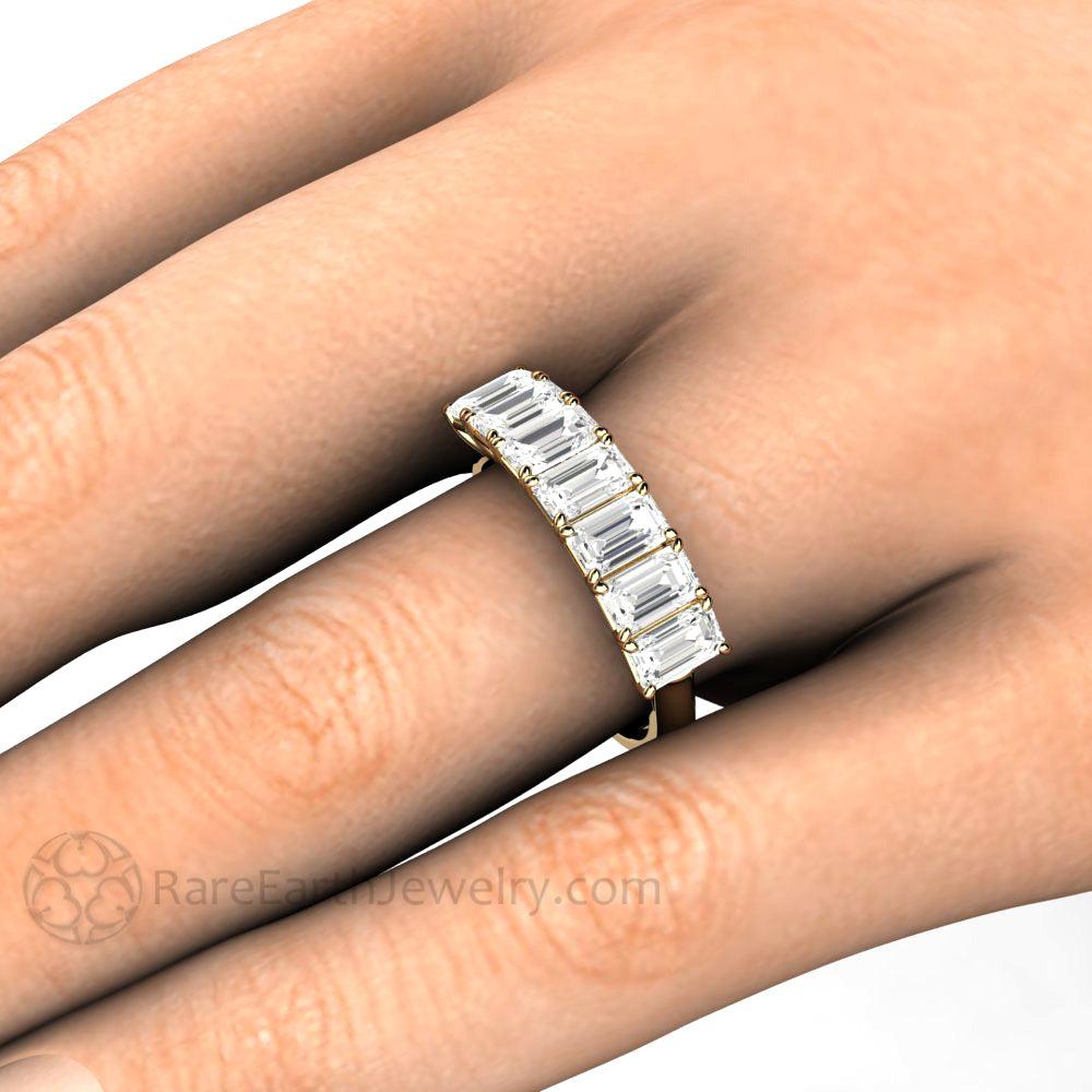 Emerald Cut Moissanite Anniversary Band or Wedding Ring Stackable, Rare Earth Jewelry
